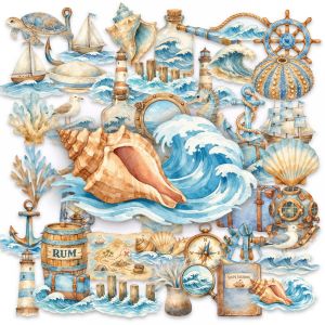 50/100 Pcs Vintage Nautical Theme Clear PET Stickers DIY Scrapbook for Phone Laptop Suitcase Skate Helmet Car Storage Box Decal