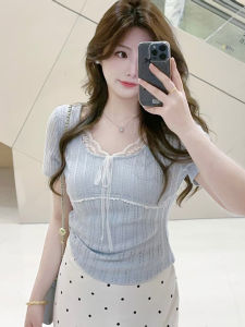 Áo Thun Tay Ngắn Kiểu Pháp Đục Lỗ Cỡ Lớn Cho Nữ Mùa Hè Thiết Kế Mới Thanh Lịch Chất Liệu Cotton Pha Trộn Thường Ngày