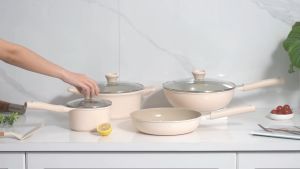Redchef Nonstick Ceramic Rock 7 Pcs Cookware Set Non PFAS& PTFE& PFOA Suitable for All Stoves Induction Wok Frying Pan Saucepan