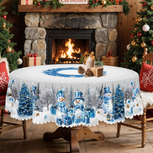 1 Piece Christmas-Themed Printed Tablecloth Vintage Country Farmhouse Style Santa Claus Snowman Christmas Wreath Pattern Design Suitable for Christmas New Years Parties Party Decorations Kitchen Accessories Room and Outdoor Decorations Gifts...