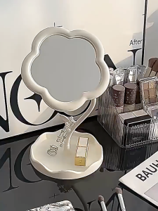 Cermin Bunga Rotating Mirror Aesthetic Standing Flower Kaca Meja l Aesthetic Flower Mirror l Cermin