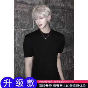 Black Slim Fit Cotton T-Shirt round Neck Short Sleeve Quick Dry Summer American Fitness Style for Teen Boys Standard Edition