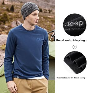 Jeep | Jeep Mens Outdoor Warm Fleece Long Sleeve Hoodie Breathable Anti-static Round Neck Pullover Sweatshirt For Hiking Camping Climbing