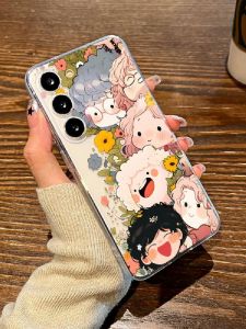 เคสโทรศัพท์มือถือ Samsung S24 S25 Ultra Cute Cartoon Graffiti เด็กผู้หญิง Spring Floral Design Clear Soft Case Compatible with S23 plus S22 S21 FE Note20