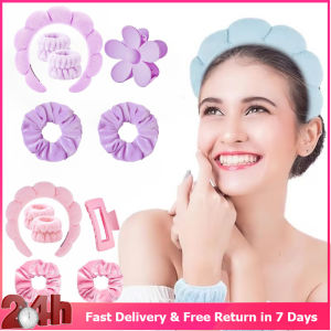 6pcs/set Face Wash Wristband Hot Style Headband Set High Head Sponge Twist Cloud Headband