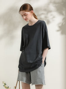 Miccbeirn | เสื้อยืดคอกลมแขนสั้นผ้าลินินฝ้ายถักสำหรับผู้หญิงในช่วงฤดูร้อน สไตล์เรียบง่าย ระบายอากาศได้ดี สีสันสดใส เสื้อผ้าทำงาน