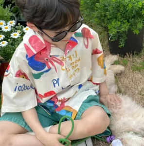 Three Spring Dawn Boys Short Sleeve Shirt Flip Collar Childrens Clothing Cotton Summer New Style Korean Version Baby Shirt