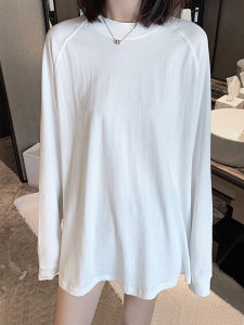 White Long Sleeve Womens Base Shirt Butt Covering Loose Cotton Shoulder Insert T-shirt Korean Style Commute Pure Color Autumn Fashion