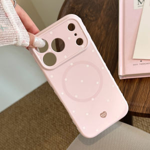 Korean Polka Dot Love Heart Mirror Magnetic Bracket Phone Case For iPhone 17 16 15 14 13 12 Pro Max Candy Color Shockproof Cover