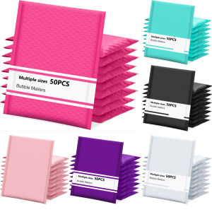 50 Pcs Multi Colors Bubble Mailer Bubble Padded Mailing Envelopes Mailer Poly for Packaging Self Seal Shipping Bag 