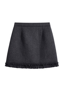 กระโปรงสั้นทรงเอเอวสูงผ้าขนสัตว์สีเทาขนาดใหญ่สำหรับผู้หญิงในฤดูหนาว ดีไซน์เก๋ไก๋ กระโปรงสั้นทรงเอ กระโปรงสั้นทรงเอ