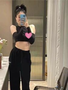 กางเกงผ้าขนหนูทรงหลวมสำหรับผู้หญิง MIMIHADID กางเกงขายาวทรงตรงเอวสูง ผ้าผสมโพลีเอสเตอร์ อะคริลิก วูล คอตตอน