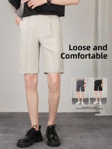 ROMON | Lormen Mens Summer Thin Loose Straight Ice Silk Cool Feeling Business Casual Shorts Pants Fashionable Urban Style Youth