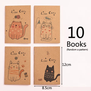 10 Pcs Random A Pattern Cute Mini Retro Kraft Notebooks 16 Sheets Space Cartoon Fruit Cat Dinosaur Pocket Journals School Supply