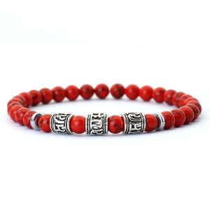 Nam 6mm Howlite Dung Nham Đá Mắt Hổ Vòng Tay Noter Thần Chú Viking Dân Tộc Charm Hợp Kim Kẽm Pulseras Para Hombre Tây Tạng Braclet