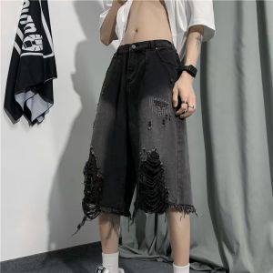 Quần Bò Ngắn Rách Quần 7 Tấc Đường Phố Cổ Điển Kiểu Mỹ Cảm Giác Thiết Kế Mùa Hè Quần Lửng Ống Rộng Mẫu Nam Quần Thương Hiệu Sành Điệu