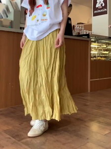 Korean Pleated Skirt For Women High Waist  A Line Long Skirts