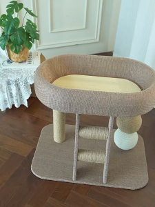 4in1 Wooden Cat Tower Climbing Activity Tower with Three Hanging Ball Toys All-Season Cozy Cat Scratching Post Cats Products