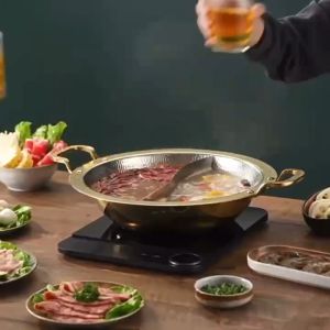 Korean gold ramen pot food storage stainless steel hot pot alcohol stove alcohol pot for cooking shabu shabu cooking pot soup warmer pot food storage container round chafing dish food warmer stainless chafing dish buffet set restaurant kitchen equipment
