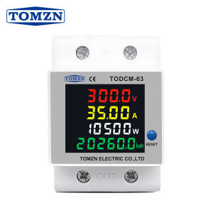 TOMZN DC Energy Meter 14-600V 63A DIN Rail Voltmeter Ammeter Power Watt Digital Meter 4 IN 1 Solar PV Power Monitor Reset kWh