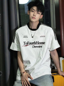 American Style Short Sleeve T-Shirt Men Summer Pure Cotton Heavyweight Loose Shoulder Design Unique Half Sleeve Top