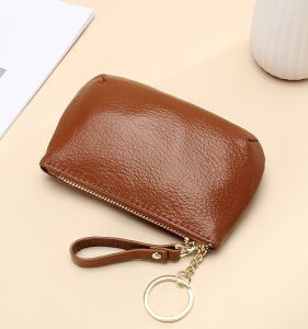 Fashionable Soft Leather Coin Purse Womens Top Layer Cowhide Simple Zipper Car Key Holder Genuine Leather Key Case
