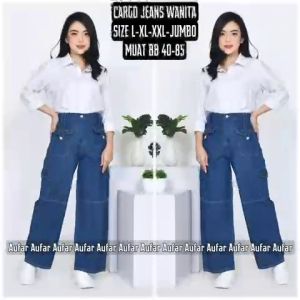 BB 40-80 kulot cargo jeans wanita highwaist