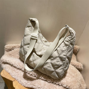 Fashionable Canvas Tote Bag Womens Large Capacity Shoulder Bag Diamond Grid Pattern Casual Crossbody Bag for Young Women