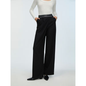 ELLE Black Wool High Waist Slimming Casual Pants Womens Fashion 2025 Autumn New Style Commute Simple Pure Color Pocket