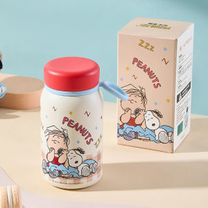 Snoopy 380ml Insulated Thermal Cup Environmentally Friendly Warm Cup Straight Body Cup No Straw PP Material Lid No Tea Separator
