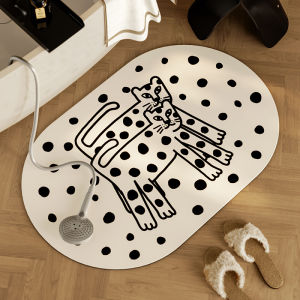 Water Absorbent Bath Mat Simple Modern Style Silicone Dendroid Material Bathroom Entrance Anti-Slip Quick Dry Cat Pattern Home Decor
