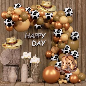 125PC Western Cowboy Balloon Arch Kit with Cow Print - Farm Baby Shower First Rodeo Birthday Party Decorations