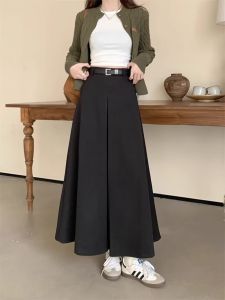 Korean Style Woolen Suit Skirt Womens High Waist Loose Long Slimming Skirts Autumn Winter plus Size Elegant A-Line Skirts