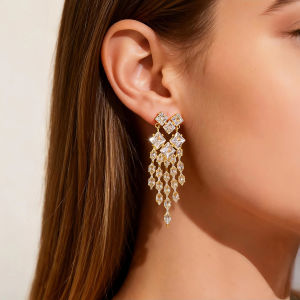 SEQUITO Delicate Women Gold Plated Inlay Sparkle AAAAA Cubic Zirconia Tassel Chandelier Drop Earrings Daily Party Jewelry SE1030