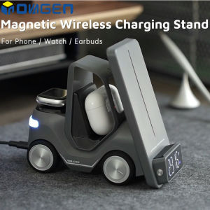 INOVAGEN 5 in 1 Wireless Charging Stand15W Fast Charging Station with Alarm and Ambient lightPhoneSmartWatchEarbuds Desk Charging Dock