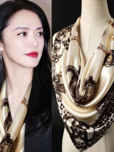 Fashionable Silk Satin Scarf Womens Versatile Spring Autumn Style Elegant Trendy Headscarf Middle-aged And Elderly Suitable