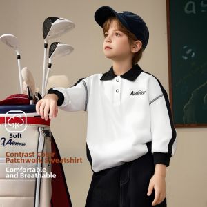 ASK JUNIOR | Kids College Style Polo Collar Hoodie Color Block