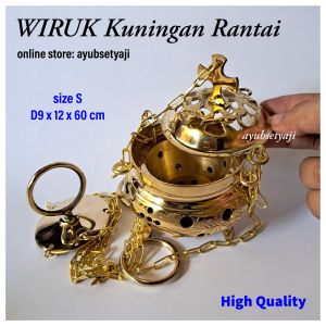 Wiruk Kuningan Rantai size S Brass antik Tempat Bakar Dupa Wadah Pedupaan Ritual Rohani Turibulum abu Hosti misa gereja bokor Brass aromaterapi sibori mangkok gelas ukup