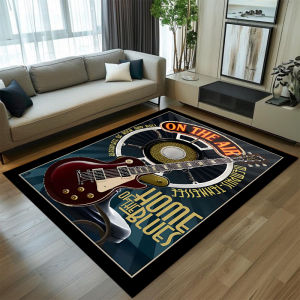 Vintage Rock Guitar Carpet Mat Rug Home Decoration Living Room Bedroom Floor Decor Music Band Non Slip Rugs Bedroom Decor