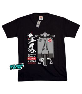Kaos Distro Anak Laki-laki Perempuan Motif Motor Vespa Warna Hitam Usia 1-12 Tahun Bahan Katun Lengan Pendek