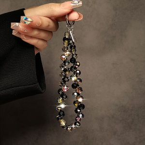 Luxurious Crystal Bead Handbag Chain Key Ring Short Lanyard with Clip Shell Mobile Phone Accessories Fashionable Digital Gadget