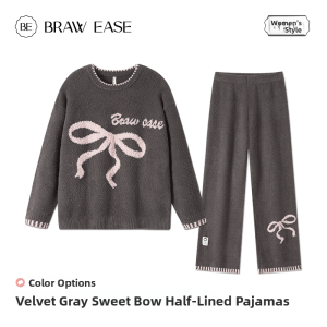 BE | Winter Long Sleeve Thickened Velvet Sleepwear with Bow