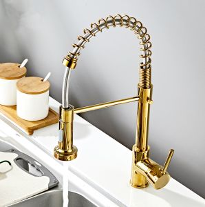 Kitchen Faucet Basin Sink Faucet Stainless Steel 3 Handles Mixing Faucet with Pull out Spray Hose Sink Tap Hot Cold Water Mixer Brass Kitchen Water Tap