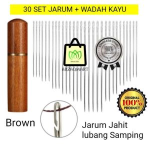 SATU SET 30/12 PCS JARUM JAHIT TANGAN RUMAH TANGGA LUBANG SAMPING (LS) DAN WADAH KAYU