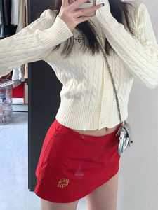 High Waist Bodycon Mini Skirt Red New Year Style Womens Fashion Spring Summer Autumn Trendy Half-length Slimming Short Skirt