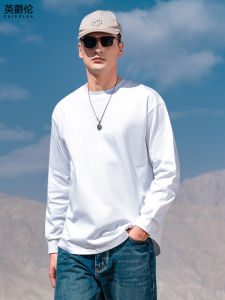 เสื้อยืดแขนยาวผู้ชาย Enjeolon คอกลมหลวมๆ ทรงพอดีตัว ทรงหลวมๆ ทรงหลวมๆ ผ้าฝ้ายแท้ 270 กรัม ทรงหลวมๆ ทรงหลวมๆ