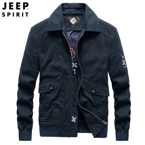 JEEP SPIRIT Mens Jacket Windproof Warm Jacket Lightweight Pure Cotton Breathable Top Outdoor Casual Work Jacket Multi Pocket Air Force Flight Suit