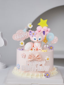 Lingna Belle Pink Fox Girl Birthday Cake Decoration Ornaments Dessert Table Decorations Festive Supplies for Girls