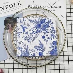 New Classic Blue Cyanotype Colored Paper Napkins Printed Napkins Chinese Style Pure Wood Pulp Paper 20 Sheets Paper Placemats 33