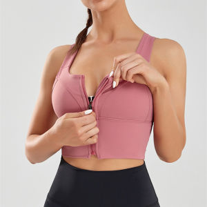 Sokongan tinggi bukan Bra Big Laides wanita 4XL 5XL kecergasan Yoga Tops Plus Size Sportswear Front Zipper